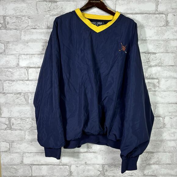 Vintage Polo Golf Ralph Lauren Windbreaker Jacket V-Neck Navy Blue Yellow Mens M - Picture 1 of 7